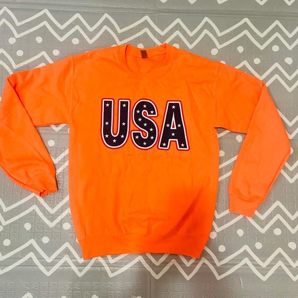 Vintage retro neon Orange USA sweater sweatshirt